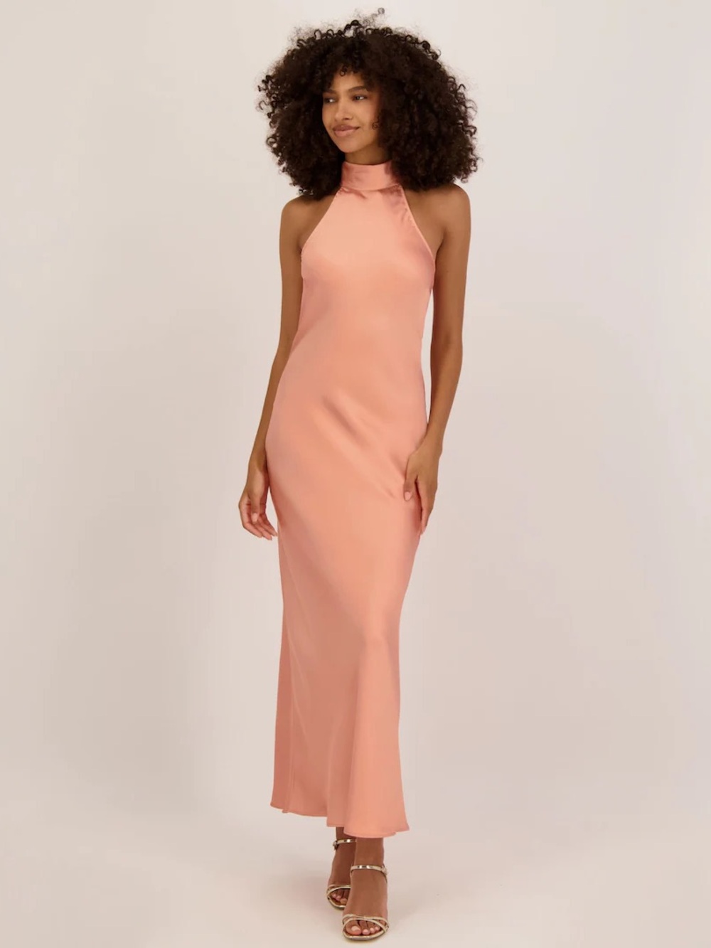 Steve Madden Peach Halter Satin Maxi Dress